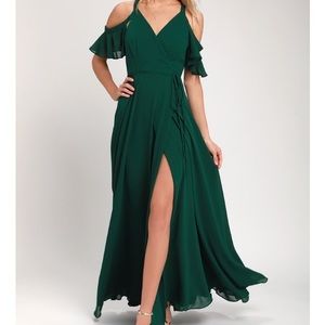 Lulu’s Easy Listening Forest Green Cold-Shoulder Wrap Maxi Dress Size XL